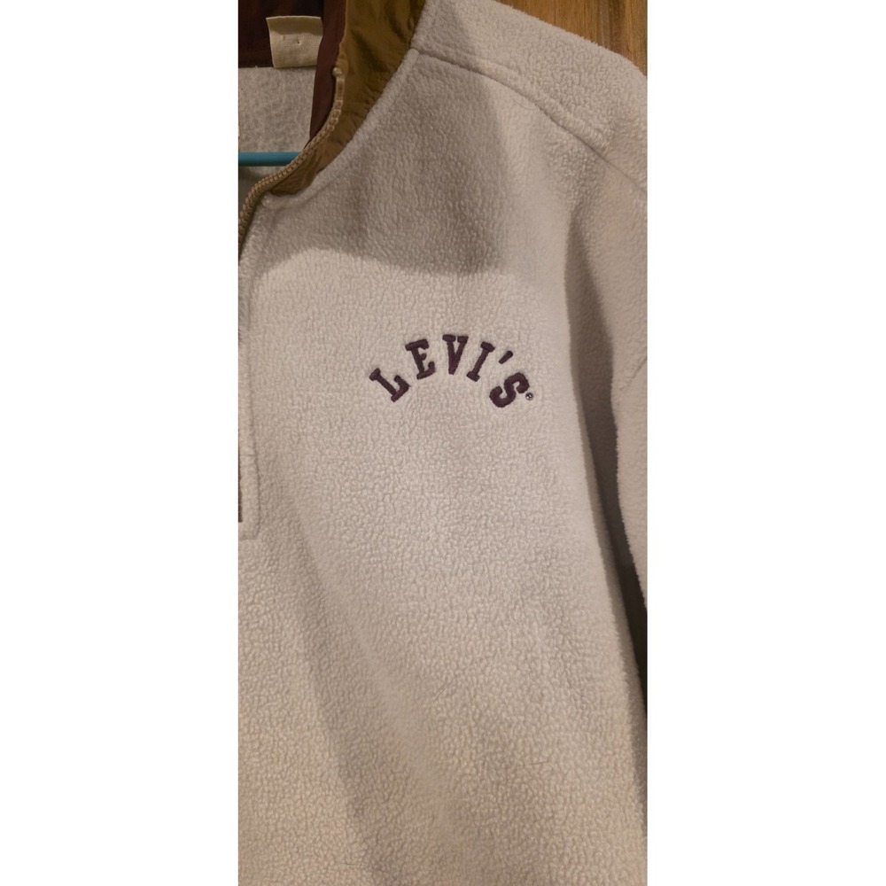 Levi's Sweatshirt Womens‎ Large Ivory Brown Fleece 1/4 Zip Relaxed Fit Pullover - Picture 3 of 4
